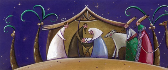 Nativity scene with adoration of magi