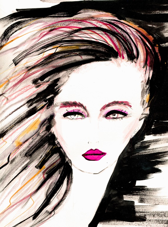 Fashion illustration of serious young woman