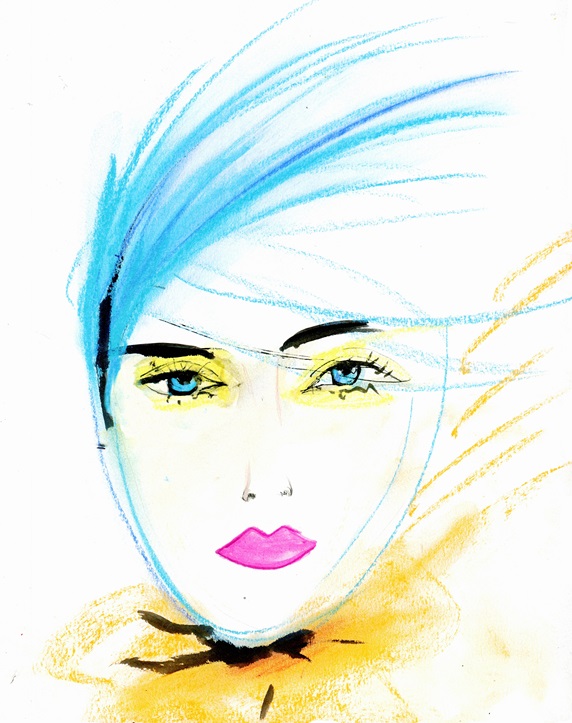 Fashion illustration of serious young woman