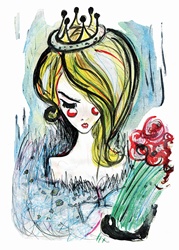 Beautiful woman wearing tiara holding bouquet
