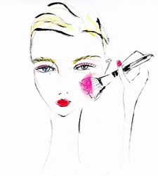 Fashion illustration of young woman applying blusher