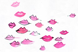 Pink lips on white background