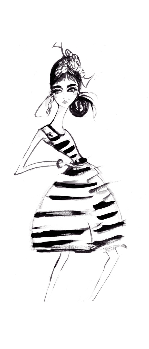 Young woman wearing striped dress