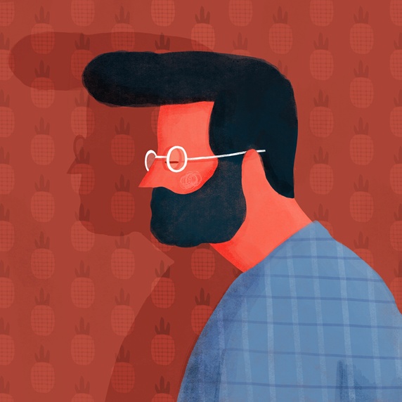 Profile of anxious man with black beard