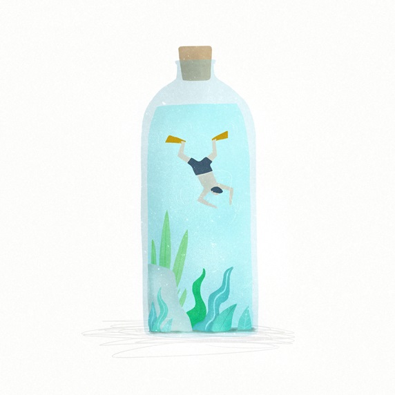 Man swimming in bottle