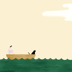 Person and cat in boat