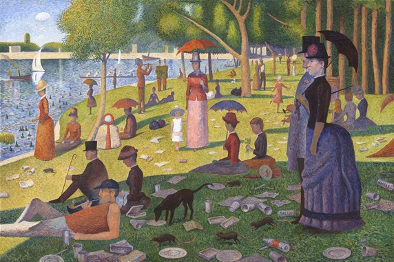 Parody of Georges Seurat's 'A Sunday on La Grande Jatte' with lots of added rubbish