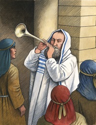 Orthodox Jewish Rabbi playing trumpet