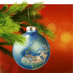 Global world map as Christmas tree decoration