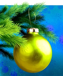 Gold bauble hanging from twig
