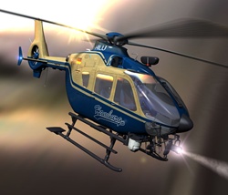 Flying helicopter, backlit