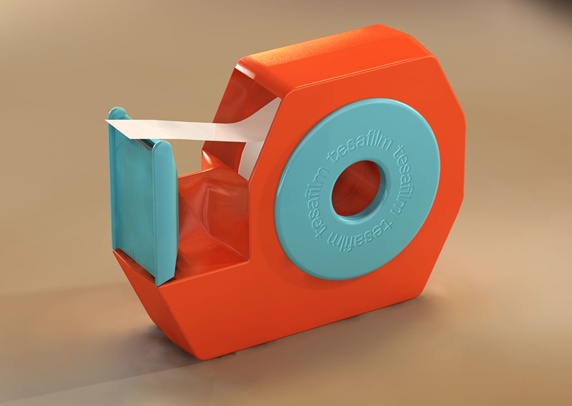 Adhesive tape in turquoise orange plastic box