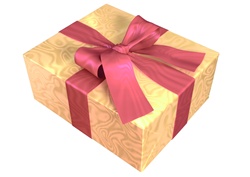 Yellow present with red ribbon