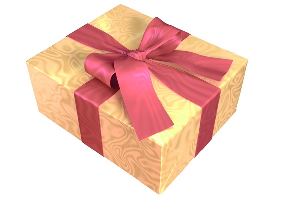 Yellow present with red ribbon