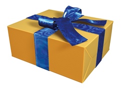 Yellow present with blue ribbon
