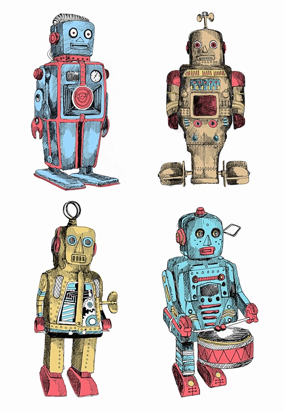 Wind-up toy metal robots