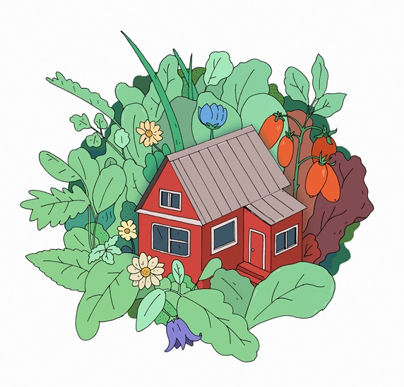 Cute cottage surrounded by plants