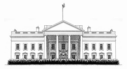 Black and white drawing of the White House