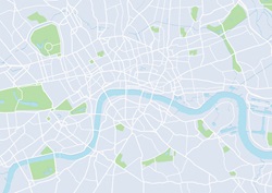 Blank map of the River Thames and London street plan