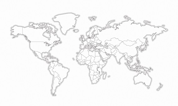 Blank black and white map of the countries of the world