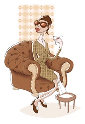 Woman sitting in armchair, having drink