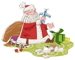 Santa Claus playing with toys