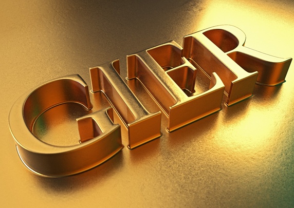 Close up of single word in gold