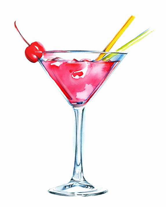 Pink cocktail in martini glass with cherry