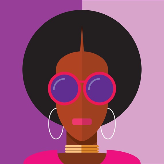 Portrait of fashionable woman with afro hair, sunglasses and hoop earrings