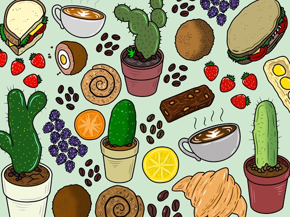 Food and cacti pattern