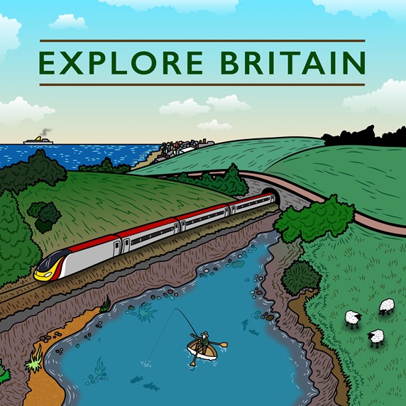 Explore Britain placard with landscape