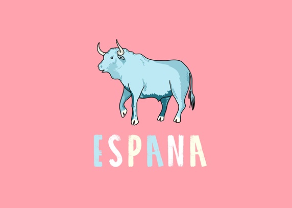 Bull and Espana text on pink background