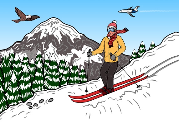 Man skiing in mountain landscape
