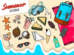 Assorted summer objects on beach