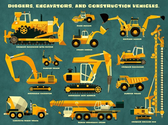 Diggers, excavators and construction vehicles