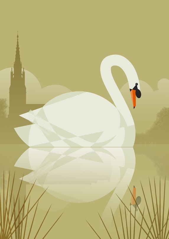 Swan reflecting in water