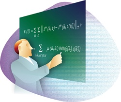 Mathematician writing on blackboard