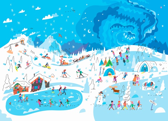 Lots of people enjoying winter activities at ski resort
