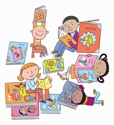 Small children enjoying reading picture books