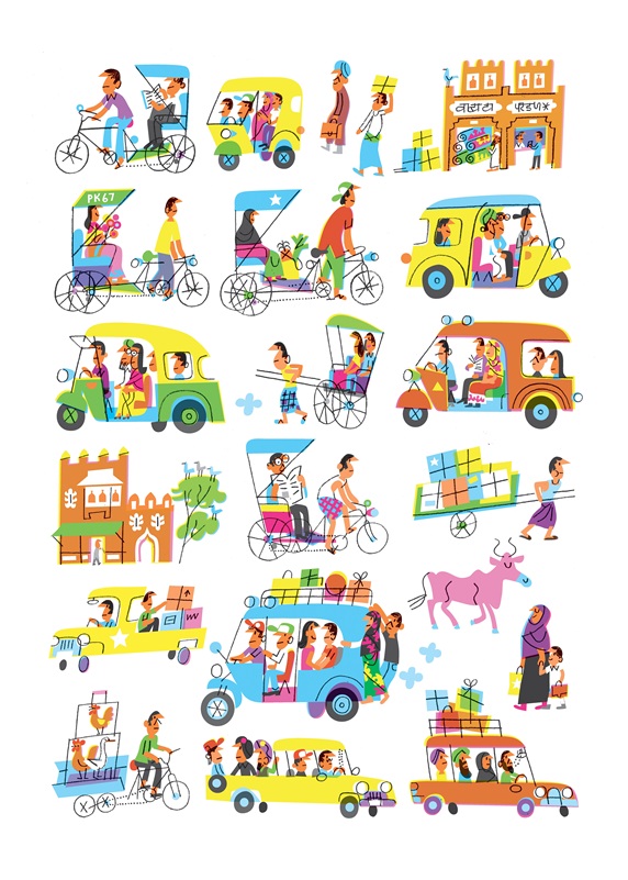 People traveling in different land vehicles in India