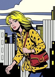 Blond woman walking in city