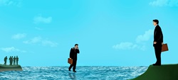 Businessman walking on water