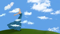 Woman with cloud hair and blue dress