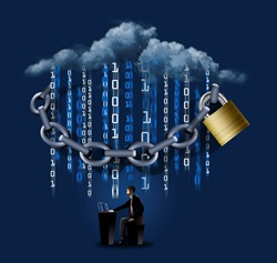 Chain and padlock protecting cloud computing data