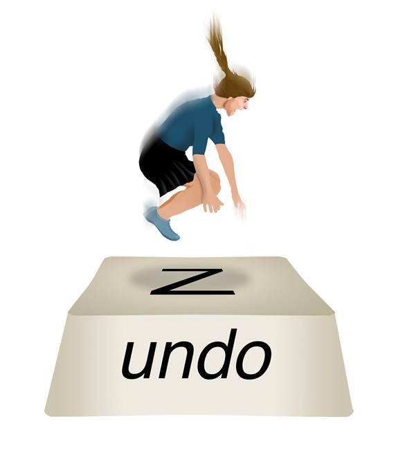 Woman jumping on" z undo" computer key