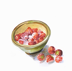 Bowl of fresh strawberries and cream
