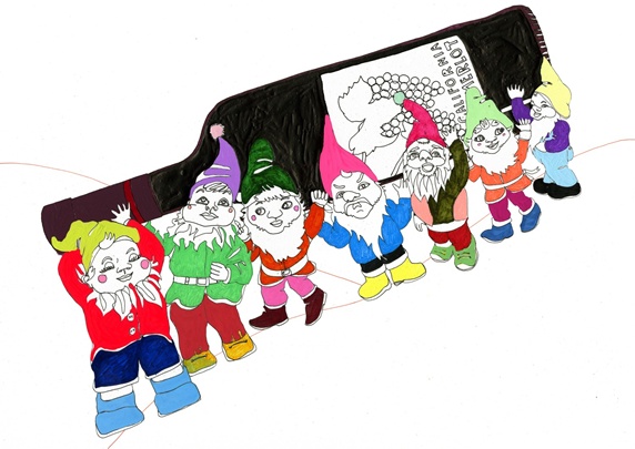 Dwarves carrying wine bottle