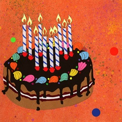 Ten candles burning on birthday cake