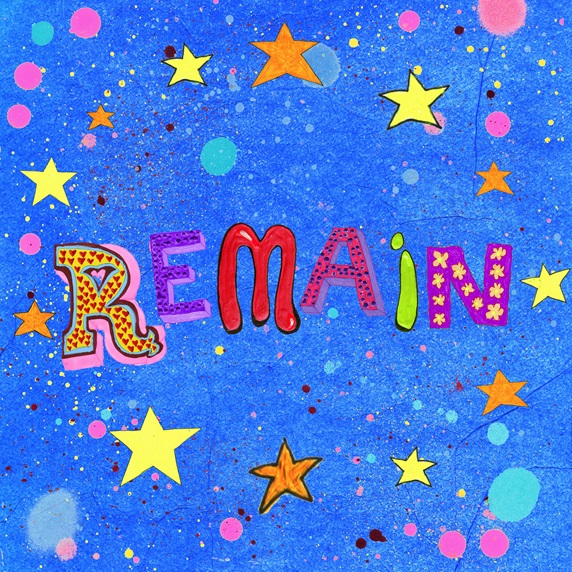 Single word 'Remain' surrounded by brightly coloured European Union stars