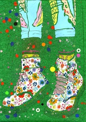 Boots with colorful floral pattern